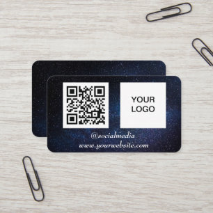 Carte De Visite Galaxy Space Médias sociaux QR Code Marine Blue Mo