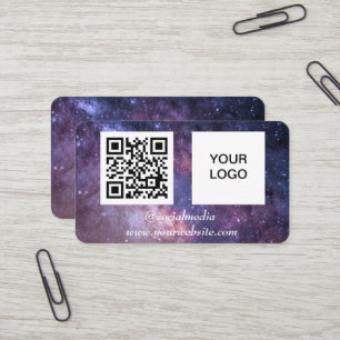 Carte De Visite Galaxy Space Médias sociaux QR Code Purple Modern