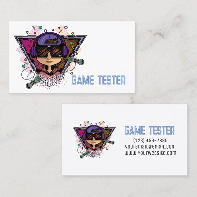 Carte De Visite Gamer Boy Game Tester (Devant / Derrière)