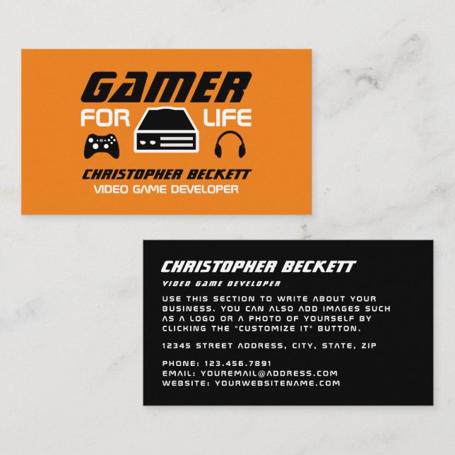 Carte De Visite Gamer for Life, Développeur de jeux vidéo, Concept (Devant / Derrière)