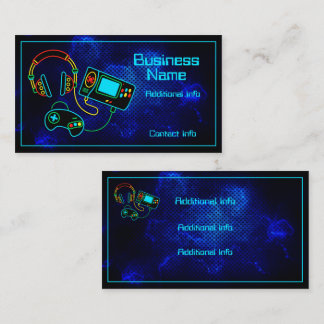 Carte De Visite Gamer Retro Neon Blue