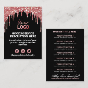 Carte De Visite Gamme de produits Ingrédients Roses Gold Parties