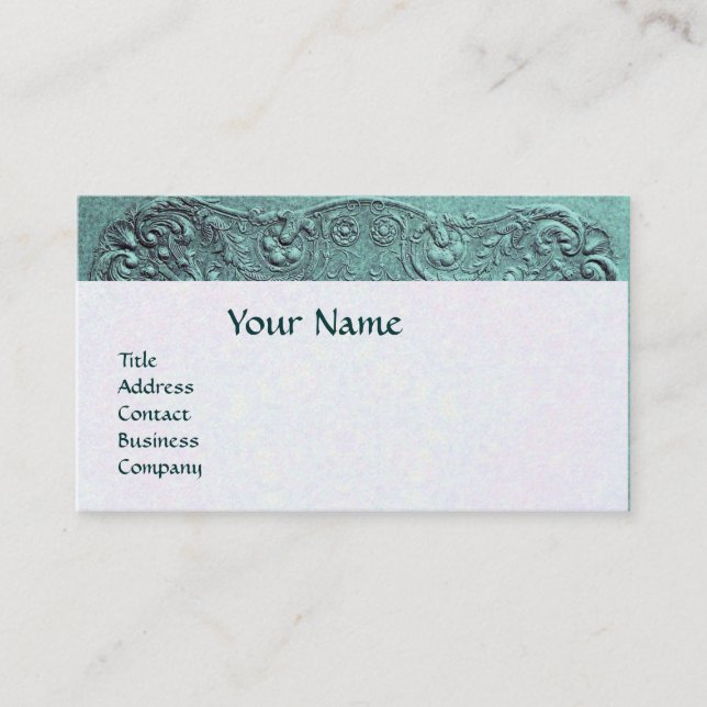 CARTE DE VISITE GARÇON BABY SHOWER ANTIQUE BLEU FLORAL MONOGRAM (Devant)