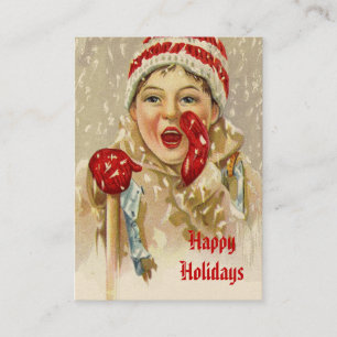 Carte De Visite Garçon vintage dans la neige