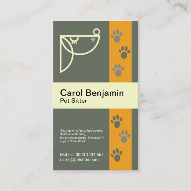 Carte De Visite Garde d'enfants élégante d'animal familier de voie (Devant)