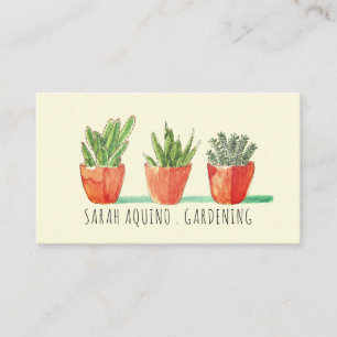 Carte De Visite Gardener Aquarelle Succulent Plante Rustic Boho