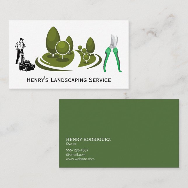Carte De Visite Gardener avec tondeuse | Paysage (Devant / Derrière)