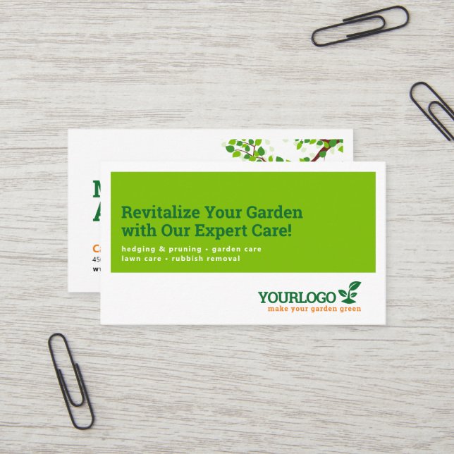 Carte De Visite Gardener, Garden Center, Garderie de pelouse (Devant/Arrière en situation)