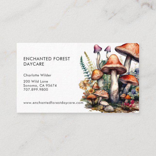 Carte De Visite Garderie pour enfants de champignons de forêt ench (Devant)