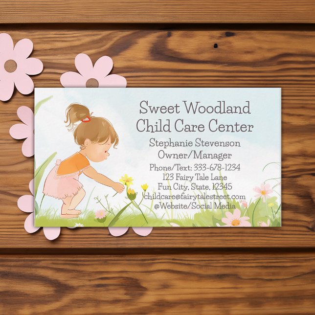 Carte De Visite Garderie pour enfants fleurs sauvages Garde d'enfa (wildflower daycare child care business card)
