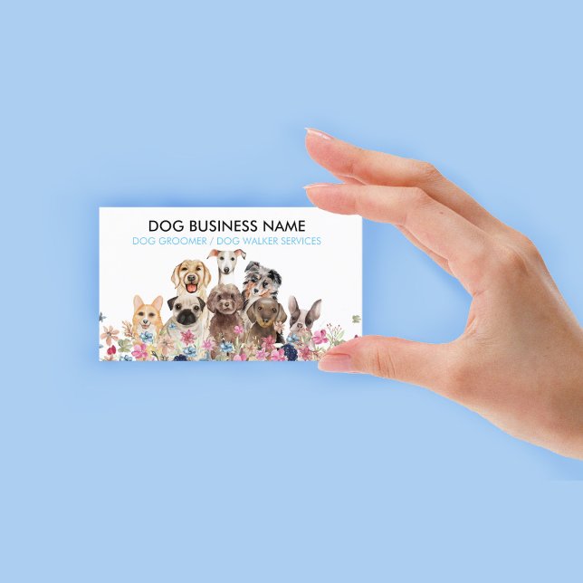 Carte De Visite Gardien bleu pour chien de balançoire (Pet Sitter Walker dog petcare blue Business Card)
