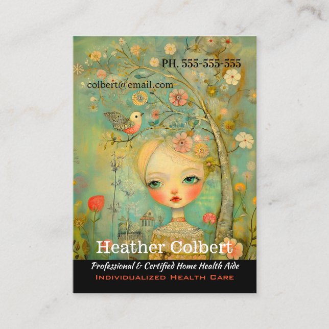 Carte De Visite Gardien Petit Oiseau Aide Mains (Devant)