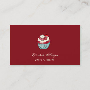 Carte De Visite Gâteau Adorable Cupcake Rouge Cerise Sucrerie Boul