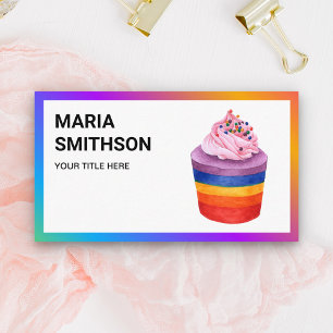 Carte De Visite Gâteau Cupcake Arc-en-ciel Coloré Pâtisserie Boula