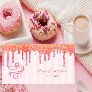 Carte De Visite Gâteau Cupcake aux rayures roses élégantes et gout