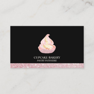 Carte De Visite Gâteau Cupcake Black Rose Gold Bakery Sparkle