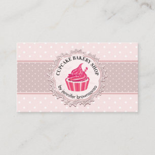 Carte De Visite Gâteau Cupcake Rose Mignon à Points