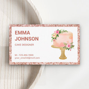 Carte De Visite Gâteau de Fête Floral en Or Rose Pâtisserie Chef B