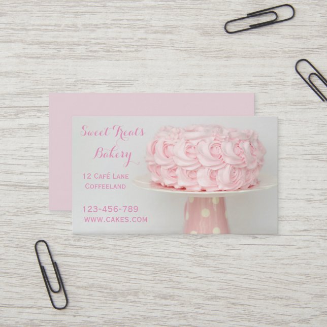 Carte De Visite Gâteau de glaçage rose mignon de gâteau de (Devant/Arrière en situation)
