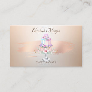 Carte De Visite Gâteau élégant Fleur Rose Or Pinceau Trait Boulang