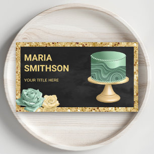 Carte De Visite Gâteau en marbre vert menthe paillettes or noir Bo