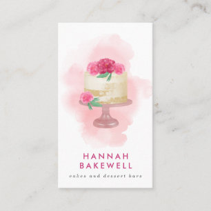 Carte De Visite Gâteau et fleurs rose moderne