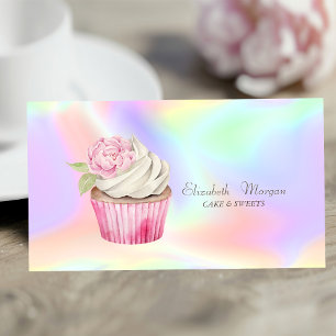 Carte De Visite Gâteau holographique de fleur de cupcake stylé mod