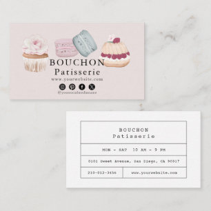 Carte De Visite Gâteau Macaron Cupcake Rose Médias Sociaux Boulang
