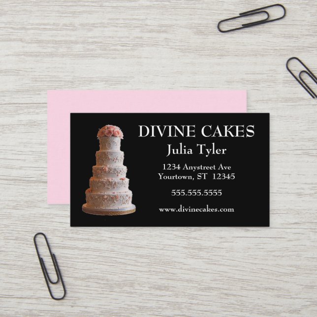 Carte De Visite Gâteau mariage et roses roses boulangerie boulange (Devant/Arrière en situation)