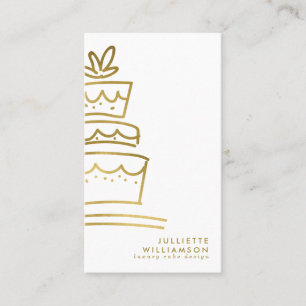 Carte De Visite Gâteau Mariage tiré à la main Gold & White