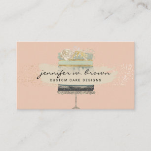 Carte De Visite Gâteau Mariage vert clair sur Arrière - plan rose