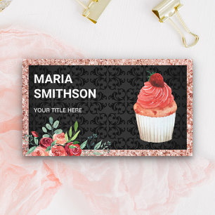 Carte De Visite Gâteau Rose Gold Rose Floral Fraise Cupcake Boulan