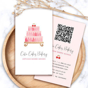 Carte De Visite Gâteau rose pastel Boulangerie Code QR Pâtissier M