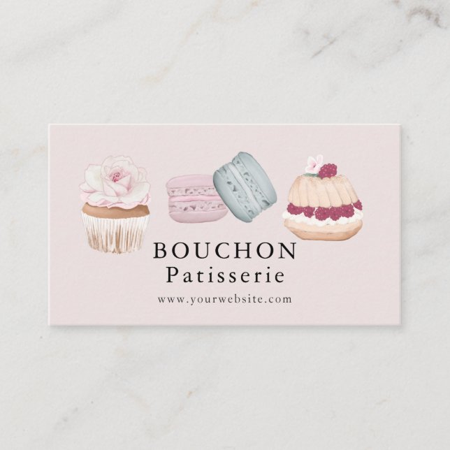 Carte De Visite Gâteau sucré Macaron Cupcake Pink Bakery (Devant)