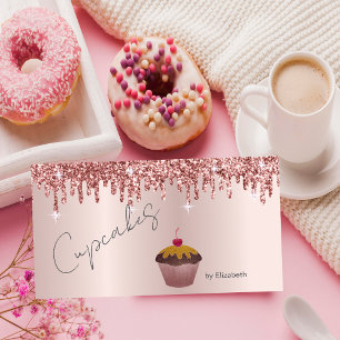 Carte De Visite  Gâteaux Chic Cerise Drips Rose Gold 