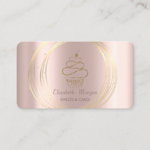 Carte De Visite Gâteaux Cupcakes Cercles Dorés Rose Gold