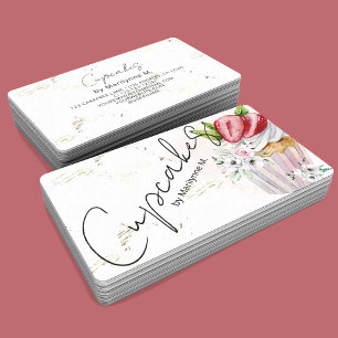 Carte De Visite Gâteaux Cupcakes Or Rose Floral