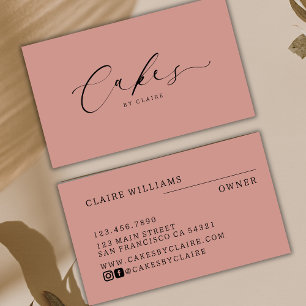 Carte De Visite Gâteaux roses poussiéreux modernes by Script Baker