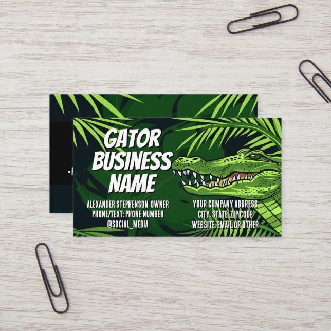 Carte De Visite Gator Business Cards Alligator Logo Contractor (Devant/Arrière en situation)