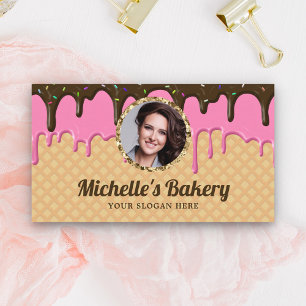 Carte De Visite Gaufre Nappage Rose Goutte Pâtisserie Chef Photo B