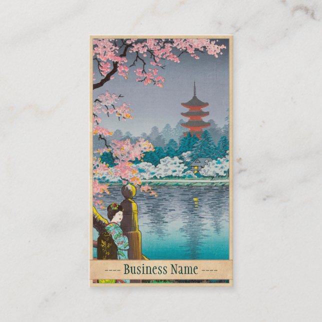 Carte De Visite Geisha et cerisier, paysage de Japonais de parc (Devant)