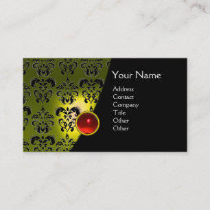 Carte De Visite GEM DAMASK MONOGRAM jaune rouge rubis
