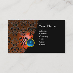 Carte De Visite GEM DAMASK MONOGRAM orange bleu saphir