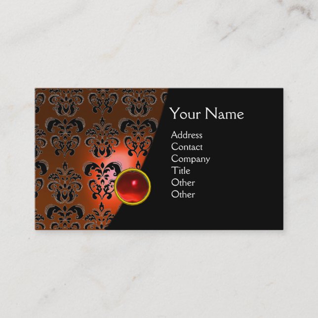 Carte De Visite GEM DAMASK MONOGRAM orange rouge rubis (Devant)