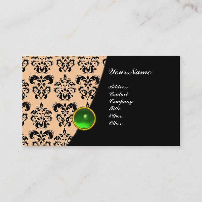 Carte De Visite GEM DAMASK MONOGRAM vert émeraude platine (Devant)