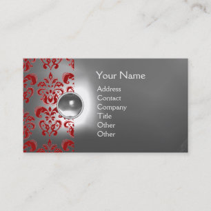 Carte De Visite GEMME DAMASSÉE CHIC MONOGRAMME blanc rouge