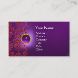 Carte De Visite GEMME DAMASSÉE CHIC MONOGRAMME rouge pourpre