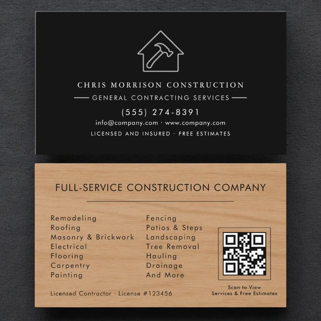 Carte De Visite General Contractor Wood Grain QR Code (Créateur téléchargé)