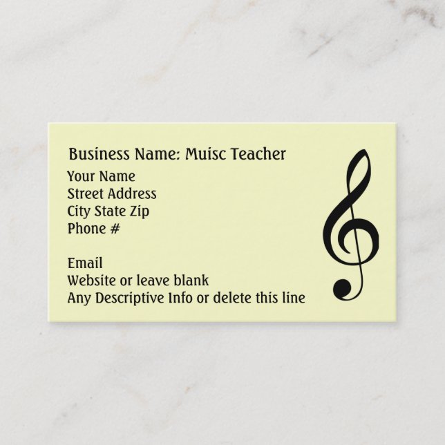 Carte De Visite Générique noir et blanc de musique de note simple (Devant)