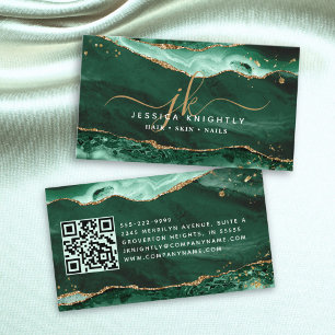 Carte De Visite Géode Agate Vert Monogramme Gold Script